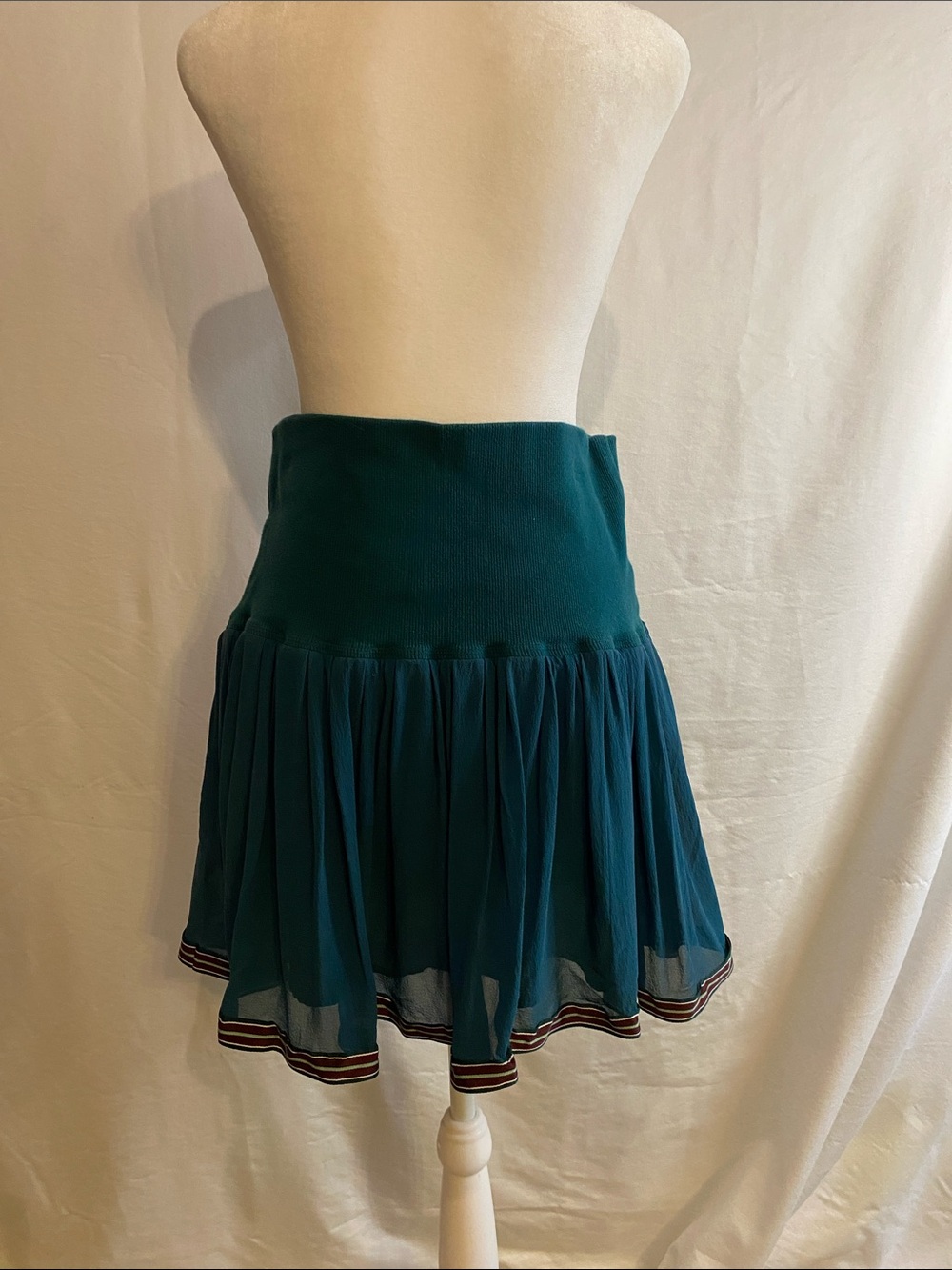 teal Free People ruffle mini skirt with a striped hem size large - Picture 3 of 8